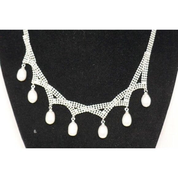 Silver Tone 16.5" Necklace with Dangling Pearls - Picture 3 of 7